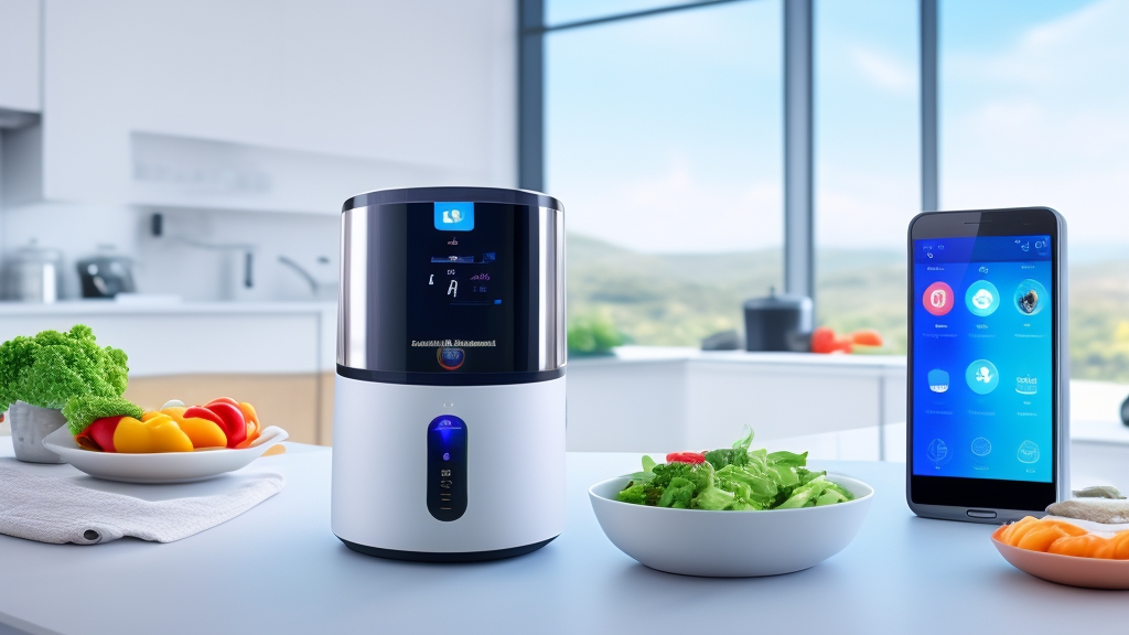 Futurisztikus okos robotgép digitális kijelzővel és applikáció kapcsolattal elegáns modern dizájnnal érintőképernyős felülettel