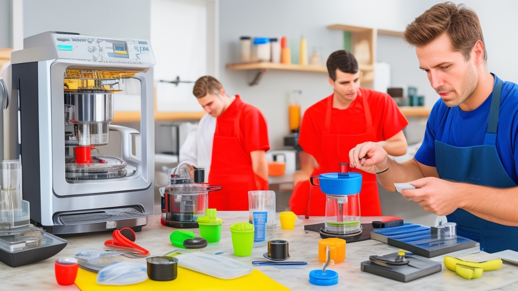 Professzionális konyhai gép javítószolgálat technikus vizsgálja robotgép motort és belső alkatrészeket diagnosztikai eszközökkel